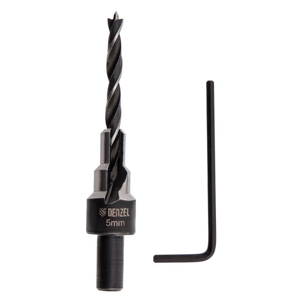 Сверло 5мм с зенкером 9,5мм для мебельных стяжек 7х50 Denzel 704205
